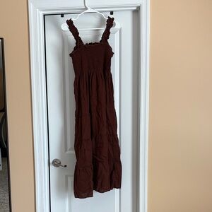 Brown Smocked Linen Dress